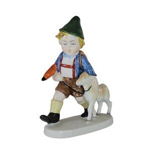 Vintage Germany Figurine Boy Walking His Goat Porcelain Collectible #8153